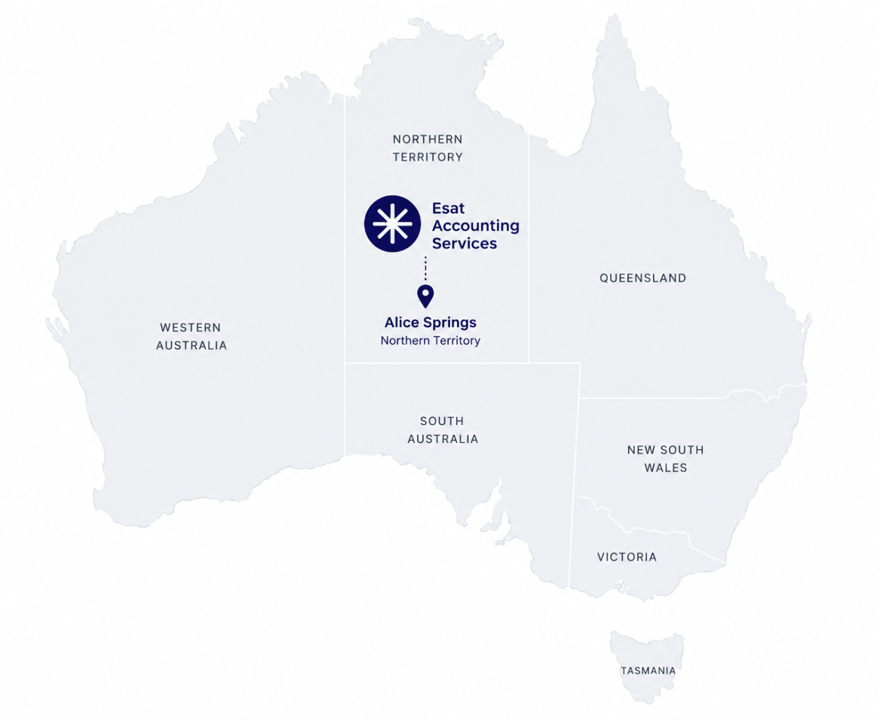 Map of Australia showing Esat Accounting Services in Alice Springs, Northern Territory